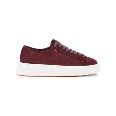 Santoni Women's Burgundy Suede Sneaker Mosto Red