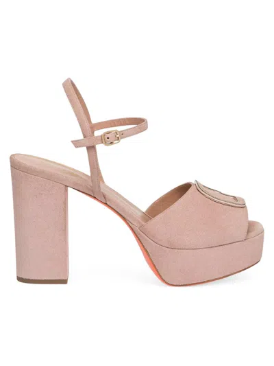 Santoni 60mm Suede Platform Buckle Sandals In Pink
