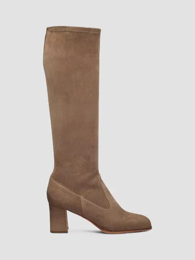 Santoni Carla 65mm Suede Knee-high Boots In Brown