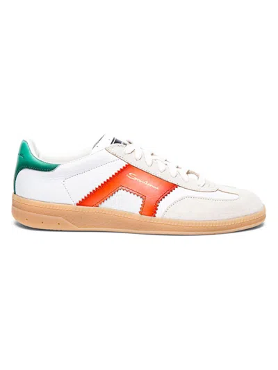 Santoni Dba Mixed Leather Low-top Sneakers In White