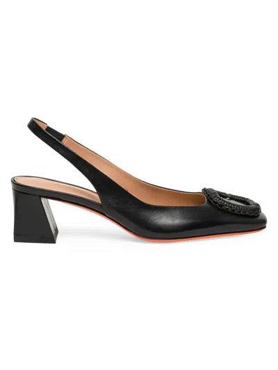 Santoni 50mm Corolle Leather Slingback Buckle Pumps In Black