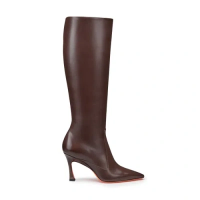 Santoni Women's Dark Brown Leather High-heel Boot Quercia Brown In Burgundy
