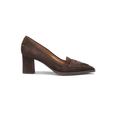 Santoni Women's Dark Brown Suede Mid-heel Pump Quercia Brown
