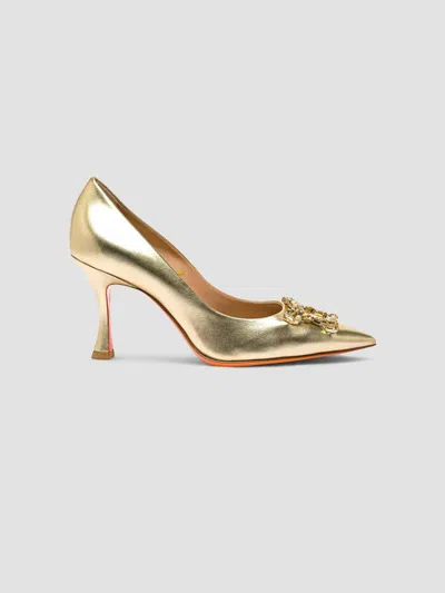 Santoni Embellished 85mm Metallic Leather Pumps In Gold