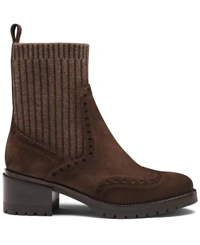 SANTONI WOMEN'S FERRET SUEDE LOW-HEEL ANKLE BOOTIE