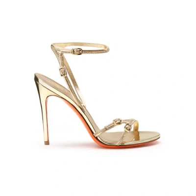 Santoni Women's Gold Leather And Crystal High-heel Meraviglia Collection Sandal