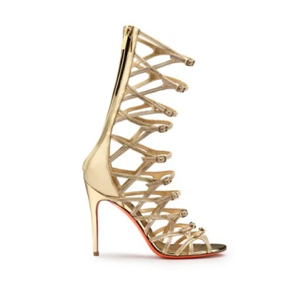 Santoni Women's Gold Leather And Strass High-heel Crest Collection Sandal