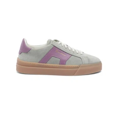 Santoni Women's Green And Purple Suede And Leather Double Buckle Sneaker