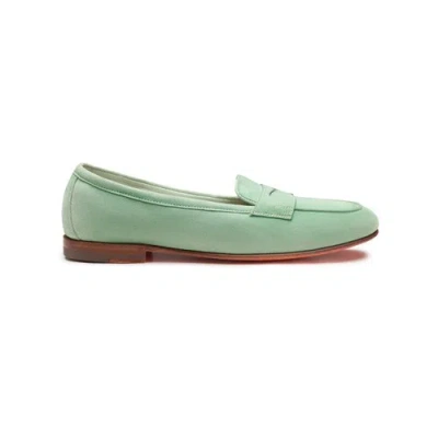 Santoni Women's Green Suede Penny Carla Loafer Silva Green In Animal Print