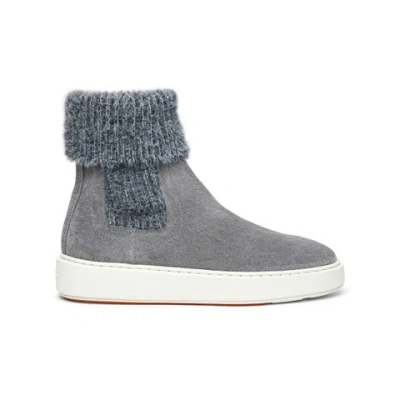 Santoni Women's Grey Fabric And Suede Slip-on Ankle Boot Grey
