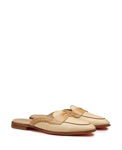Santoni Leather And Fabric Mule In Neutral