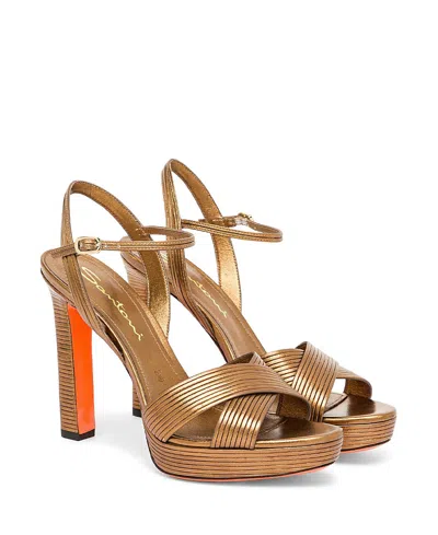 Santoni Women's Leather High-heel Sandal In Gold