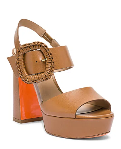 Santoni Leather High-heel Sandal With Woven Buckle In Multi