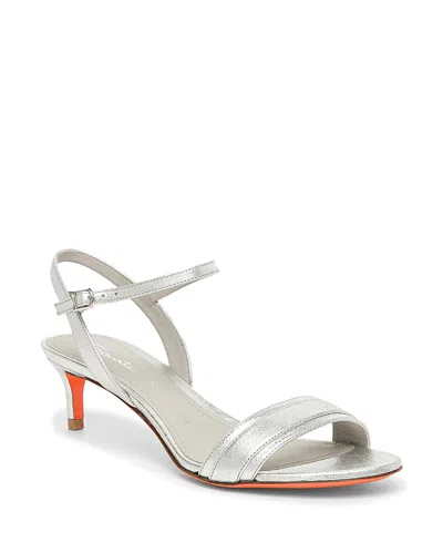 Santoni Women's Leather Mid-heel Sandals In Silver