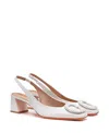 Santoni 50mm Corolle Leather Slingback Buckle Pumps In White