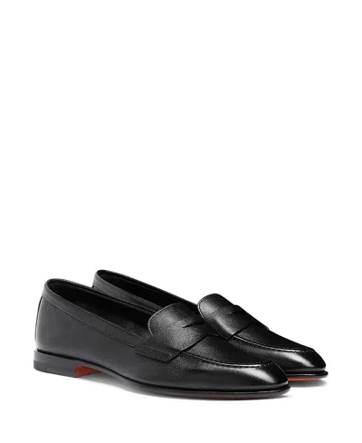 Santoni Women's Leather Penny Loafer In Black
