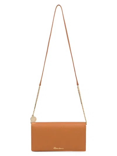 Santoni Women's Leather Wallet-on-chain Crossbody Bag In Brown