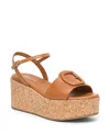 Santoni Marta Leather Buckle Wedge Sandals In Brown