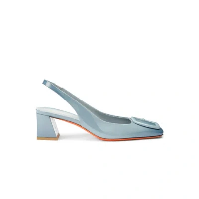 Santoni Women's Light Blue Patent Leather Mid-heel Slingback