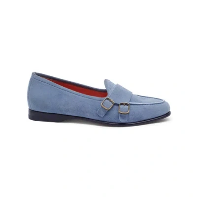 Santoni Women's Light Blue Suede Andrea Double-buckle Loafer