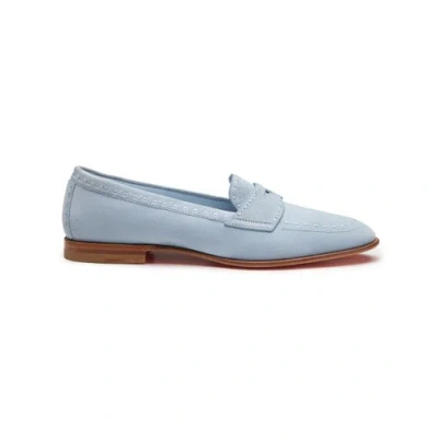 Santoni Women's Light Blue Suede Penny Loafer Metauro Light Blue