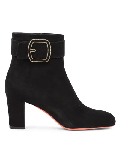 Santoni 70mm Suede Buckle Ankle Boots In Black