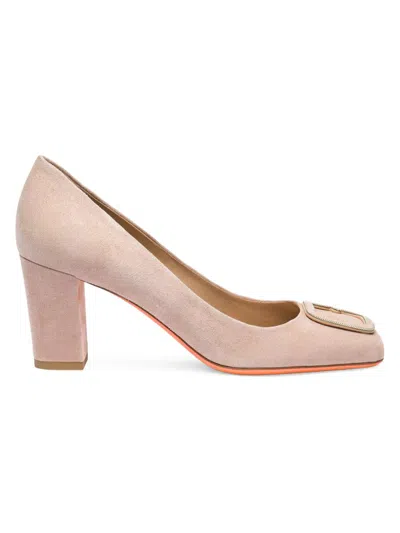 Santoni 70mm Suede Buckle Pumps In Pink