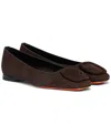 Santoni Maya Suede Buckle Ballerina Flats In Brown