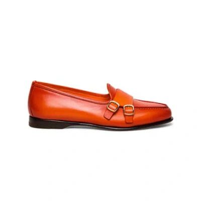 Santoni Women's Orange Leather Andrea Double-buckle Loafer