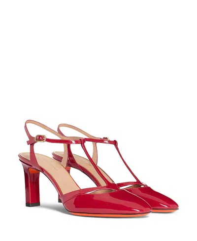 Santoni Women's Patent Leather High-heel T-bar Pump In Red