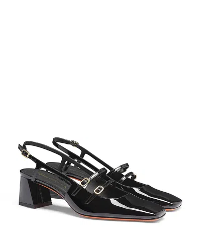 Santoni Women's Patent Leather Mid-heel Slingback In Black