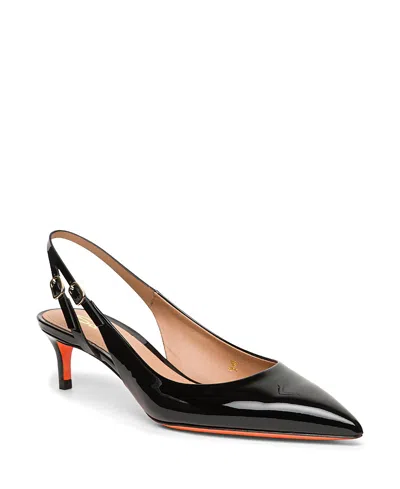 Santoni Women's Patent Leather Mid-heel Slingback In Black