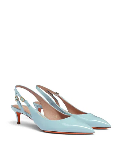 Santoni Women's Patent Leather Mid-heel Slingback In Blue