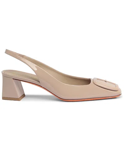SANTONI WOMEN'S PATENT LEATHER MID-HEEL SLINGBACK PUMPS