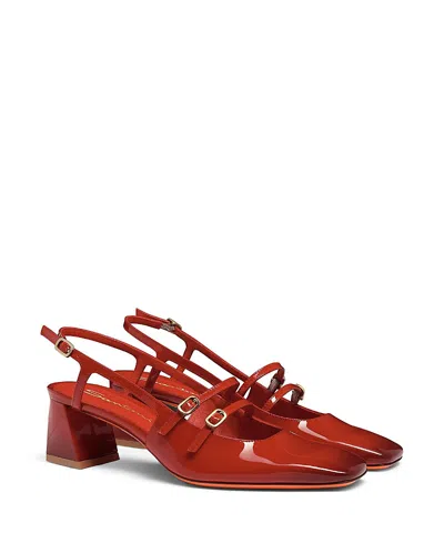 Santoni Women's Patent Leather Mid-heel Slingback In Red