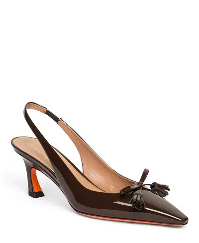 Santoni Women's Patent Leather Mid-heel Slingback Pumps In Brown