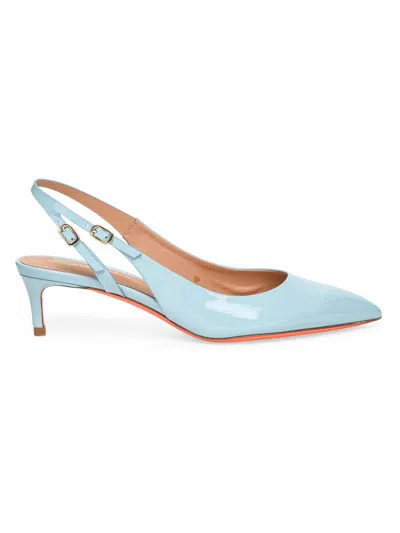 Santoni Women's Patent Leather Slingback Pumps In Light Blue