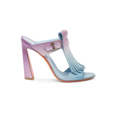 Santoni Women's Purple And Light Blue Leather High-heel Dua Slide Sandal With Fringe