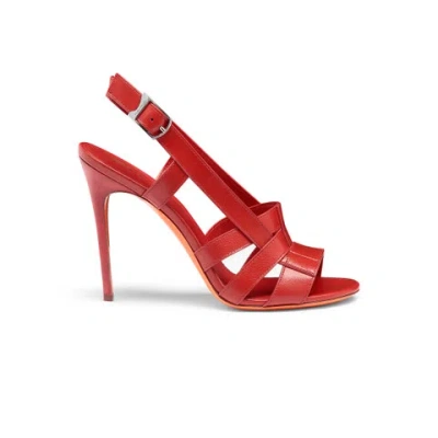 Santoni Women's Red Leather High-heel Beyond Sandal
