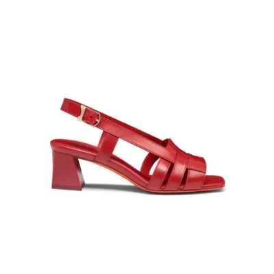 Santoni Women's Red Leather Mid-heel Beyond Sandal