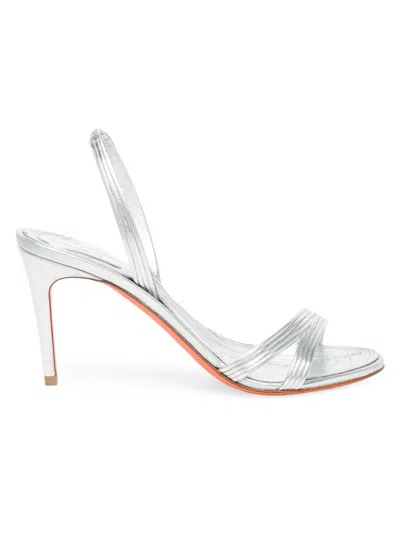 Santoni Women's Serpenti 90mm Metallic Leather Slingback Sandals In Silver