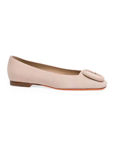 Santoni Maya Suede Buckle Ballerina Flats In Pink