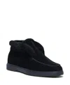 Santoni Fortune Shearling Suede Loafer Booties In Black