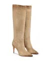 Santoni Suede High-heel Boot In Brown