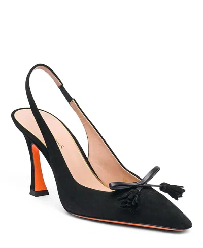 Santoni Women's Suede High-heel Slingback Pumps In Black