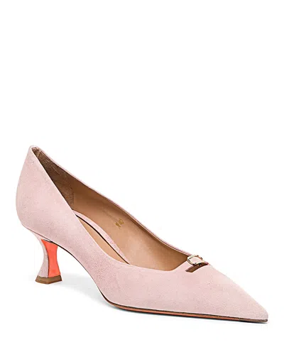 Santoni Suede Mid-heel Pump In Pink