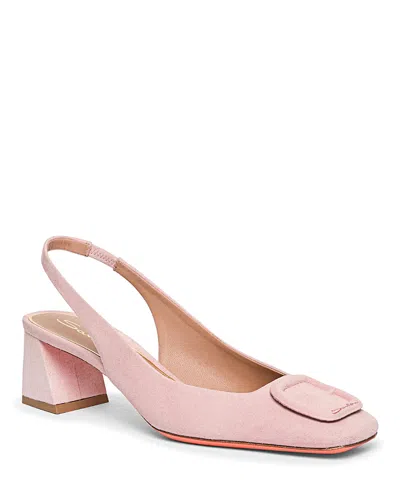 Santoni Women's Patent Leather Block-heel Pumps In Beige