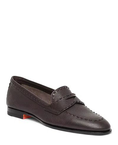 Santoni Women's Tumbled Leather Penny Loafer In Black