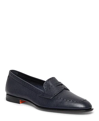 Santoni Women's Tumbled Leather Penny Loafer In Blue