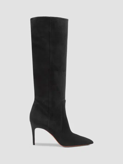 Santoni Women's Viola 85mm Suede Knee-high Stiletto Boots In Black